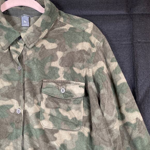 Eddie Bauer Womens Jacket Green Camo Shacket Fleece Pockets Button Up Large - Picture 4 of 16